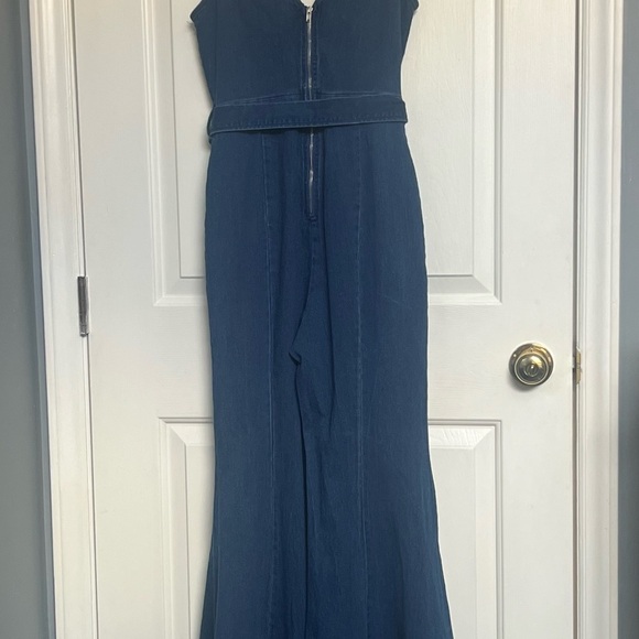 Vici v neck denim high low flare jumpsuit sz small - Picture 8 of 10